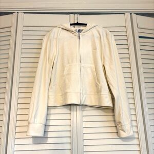 NWT Juicy Couture Off-White Velour Track Jacket Sweatshirt Hoodie Size Large